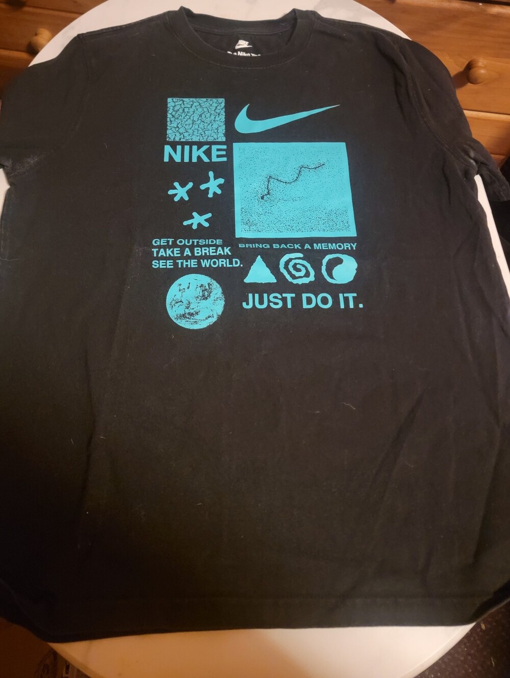 Nike Kids Black Graphic 'Just Do It' Tee with Teal Print